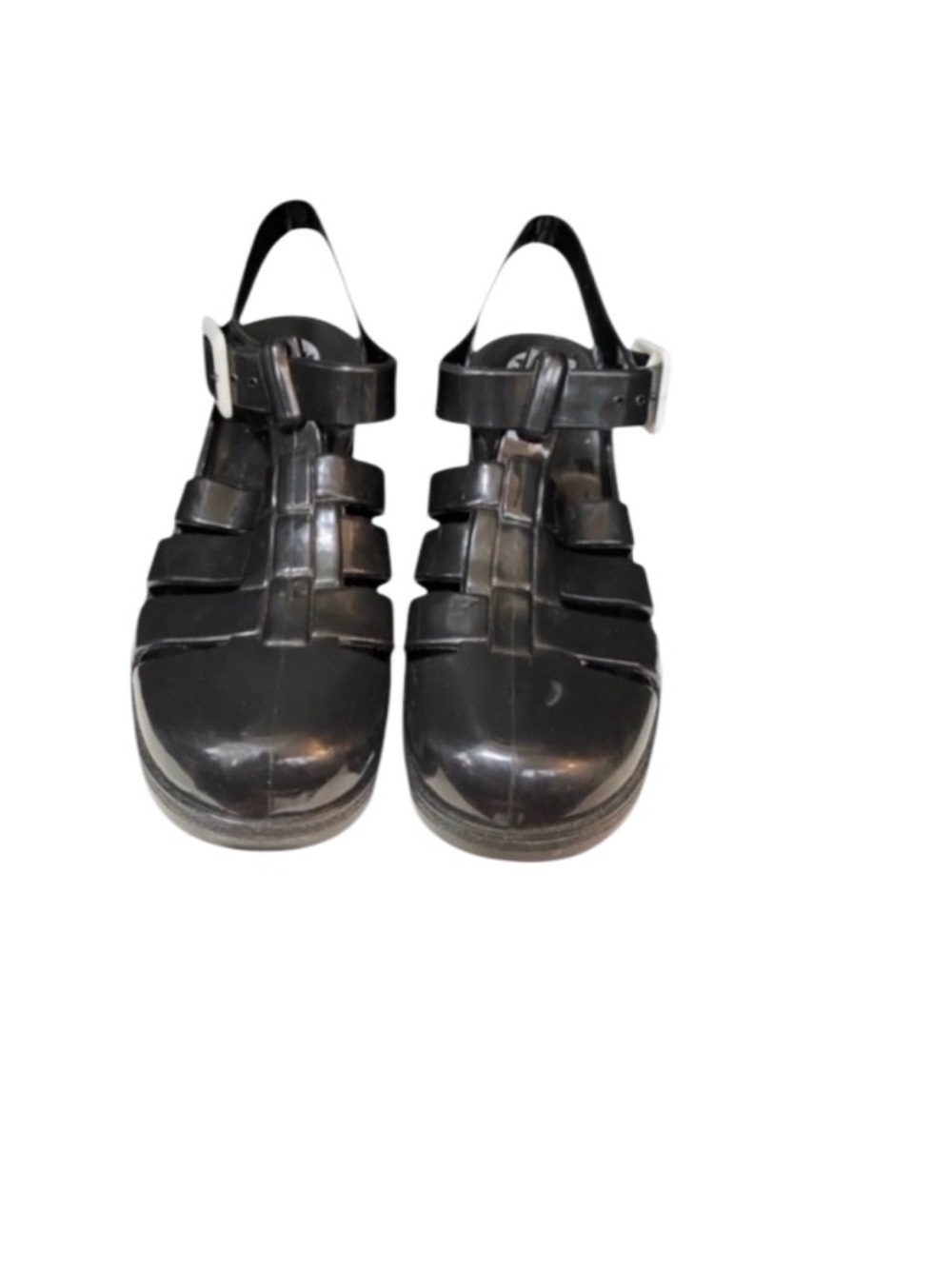 JuJu Jellies Black Chunky Sandals Women’s size 7 casual chunky heel EUC
